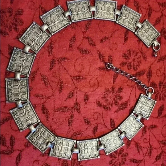 ESCADA Vintage Designer Square Metal Pieces Brushed Silver Belt